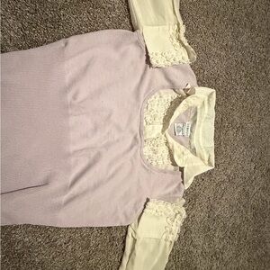 George Lavender and Cream Ruffle-Trim Layered Top